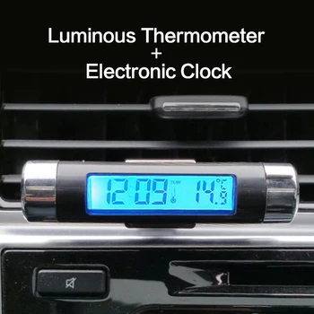 Taşınabilir Araba Dijital Saat ve Sıcaklık Göstergesi Elektronik Saat Termometre LCD Arka Ekran Araba Aksesuarları