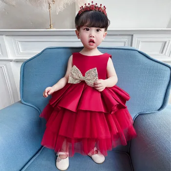 Toddler bebek fiyonku Sequins Doğum Günü Vaftiz Elbise Prenses Tül Katmanlı Elbise Düğün gelinlik modelleri Kızlar Katmanlı Elbiseler Ba