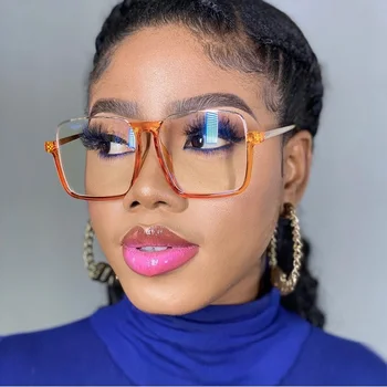 Turuncu Kare Gözlük Yarım Çerçeve Modern Tasarım Optik Gözlük Çerçevesi Anti-mavi Lens Gözlük Kadın Moda Dekoratif Gözlük