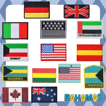 Ulusal Bayraklar Nakış Yamalar Demir on Ülkeler Afiş Kalkan Rozetleri Bahamalar Kuveyt Birleşik Arap Emirlikleri Custom Made Renkler