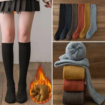 Uzun Çorap Kış Kadın Kız Çorap Kalın Pamuk Katı Sıcak Uyluk Yüksek Moda Genç Rahat Diz Havlu Kat Harajuku Çorap