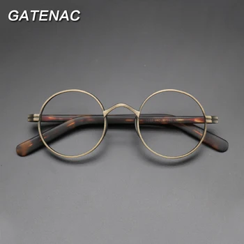 Vintage Asetat Gözlük Çerçevesi Erkekler Yuvarlak Miyopi Optik Reçete Titanyum Gözlük Çerçevesi Kadın Kore Lüks Küçük Gözlük