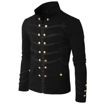 Vintage Erkek Gotik Steampunk Askeri Geçit Ceket Slim Fit Tunik Kaya Siyah Ordu Ceket Uzun Kollu Erkek Ceketler