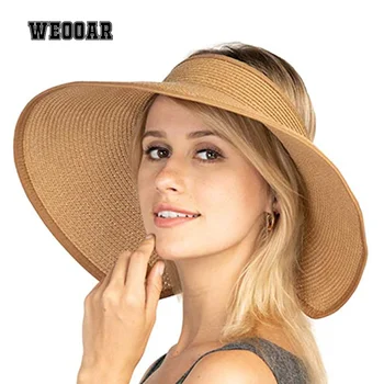 WEOOAR Katlanabilir kadın yazlık şapkalar Hasır Şapka Güneşlik Bayanlar Kap Geniş Ağız Plaj erkek Panama Şapka 2021 Kova Chapeau MZ155