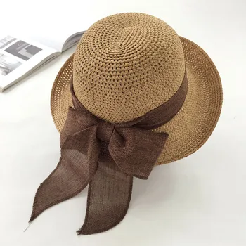 Yeni Moda Düz güneş şapkası Bisiklet Seyahat Dağcılık Kap Şerit Yay plaj şapkası Büyük Ağız Klasik Katlanır Hasır Kapaklar