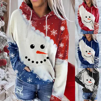 Yeni Moda Kardan Adam Elk Baskılı Noel Hoodies Kadınlar Boy Hoodie Streetwear Tişörtü Harajuku Kazak Kız Giyim