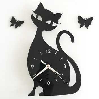 Yeni Yaratıcı dıy kuvars duvar saati oturma odası yatak odası duvar saati sevimli siyah kedi duvar saati