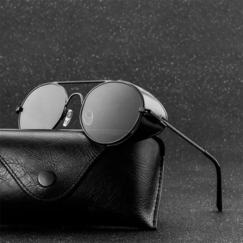 Yuvarlak Güneş Gözlüğü Erkekler Kadınlar Marka Tasarımcısı Vintage güneş gözlüğü Klasik Gözlük Sürüş İçin Metal Steampunk Retro Oculos De Sol
