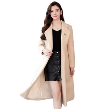 Yün Ceket Kadın 2020 Sonbahar Kış Yeni Kore Moda Mizaç İnce Artı Boyutu Kemer Uzun Kalın yün paltolar Feminina