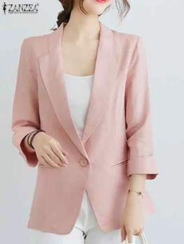 ZANZEA Ofis İş Rahat Düz Renk İnce Blazer Şık Kadın Kore Tek Düğme Ceketler Bayanlar İlkbahar Sonbahar Ceket Üst 2022