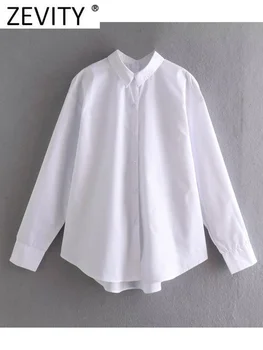 Zevity Kadınlar Basit Turn Down Yaka Tek Göğüslü Beyaz Poplin Bluz Ofis Bayan Gömlek Şık Chemise Blusas Tops LS1568