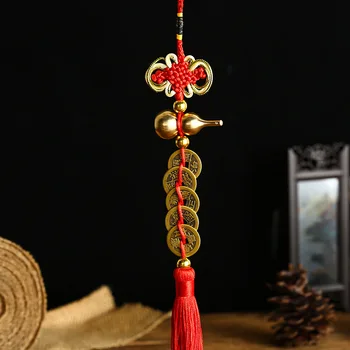 Çin Wu Lou Araba Kolye dikiz aynası Pirinç Calabash Feng Shui Paraları Oto Süsler Şanslı Hediye Güvenli accesorios vento