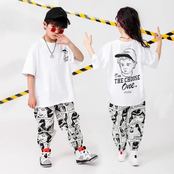 Çocuk Hip Hop Giyim Grafik Tee Büyük Boy T Shirt Üst Streetwear Harajuku Jogger harem pantolon Kız Erkek dans kostümü Giysileri