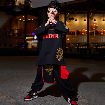 Çocuk Hip-Hop Takım Elbise Erkek Çin Tarzı Caz Dans Performansı Giyim Yakışıklı Sokak Podyum Performans Giyim DWY3569