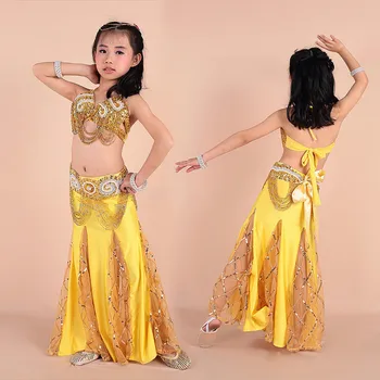 Çocuk Oryantal dans kostümü (Sutyen+Kemer+Elbise) hint Dans Elbise Çocuklar için Oryantal Dans Elbise Kız Bollywood Dans Giyim Giyim 89