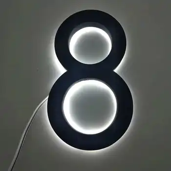 Özel Açık 3D ışıklı adres numaraları paslanmaz çelik led arkadan aydınlatmalı ev numaraları