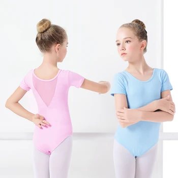 Kızlar Yürümeye Başlayan Bale Leotard Bodysuit Örgü Geri Çocuk Bale Giyim Kısa Kollu Dans Giyim Çocuklar için